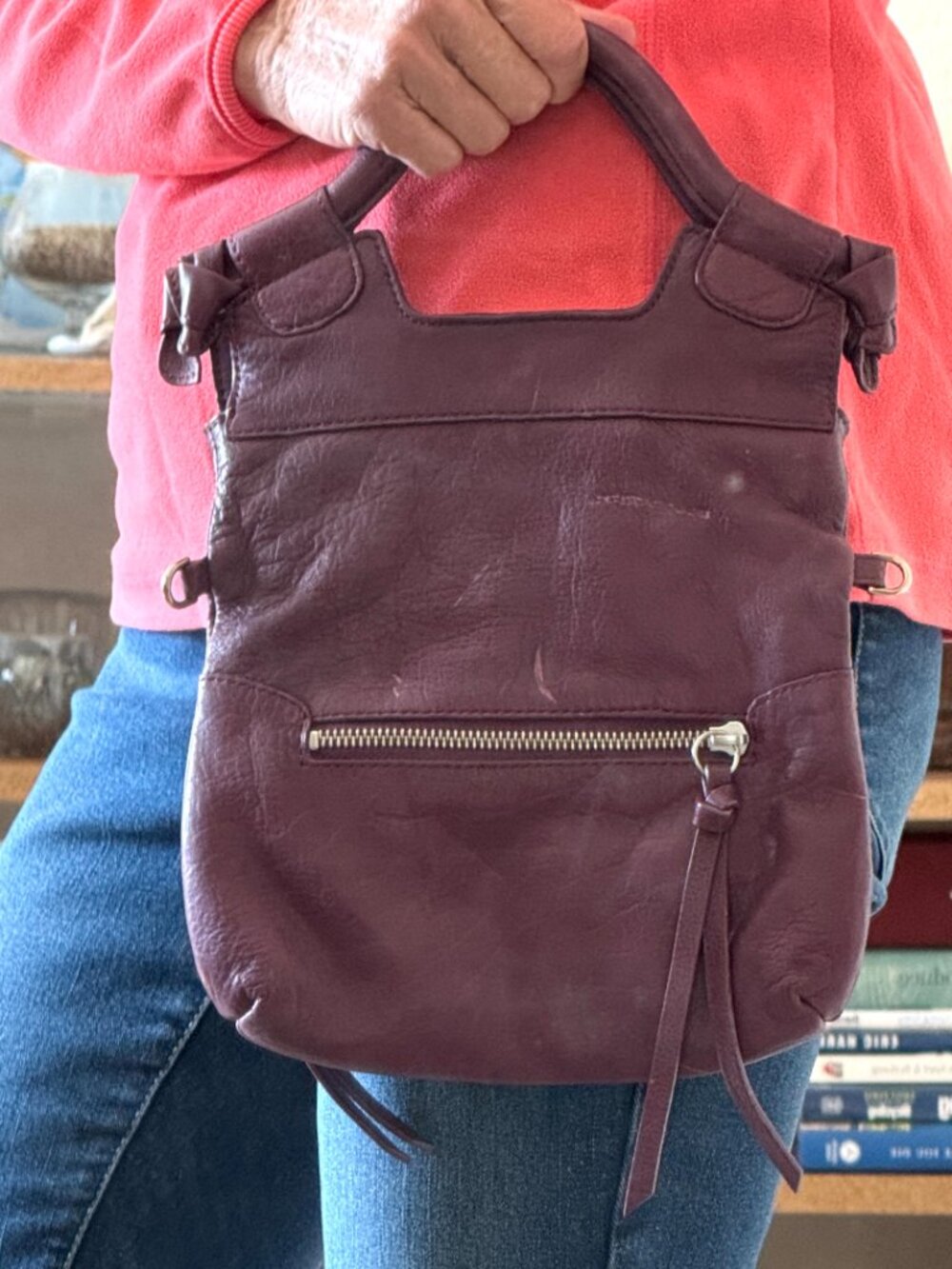 Foley + Corinna Crossbody Leather Bag Convertible Foldover Plum Grape